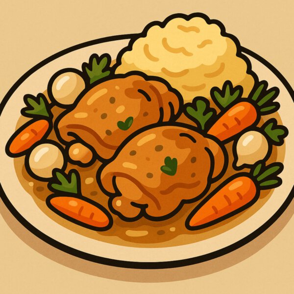 MONDAY (10-11-2025)
Coq au vin with pearl onion, baby carrots & steamed potatoes