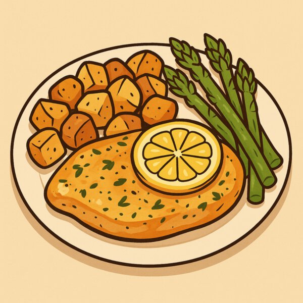 Lemon-herb chicken with roasted potatoes & dijon herb sauce
(MONDAY 23-02-2026)