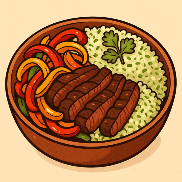 Rib eye fajita bowl with peppers & onions & cilantro lime rice 
(FRIDAY 06-02-2026)