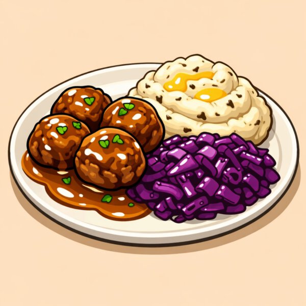 Meatballs with mashed potatoes & red cabbage
 (MONDAY 02-02-2026)