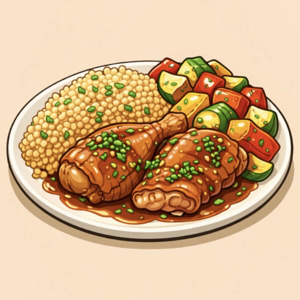 Braised chicken with bulgur & roasted zucchini & bell peppers
(WEDNESDAY 04-02-2026)