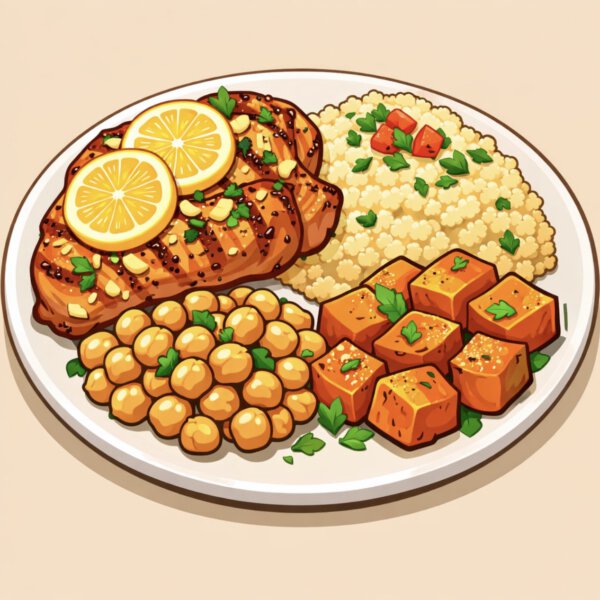 Mediterranean Lemon-Garlic Chicken - Couscous - Chickpeas - Pumpkin - 
 (MONDAY 09-02-2026)