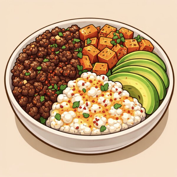 Ground Beef & Sweet potato bowl - spicy honey cottage cheese - avocado
(MONDAY 09-02-2026)